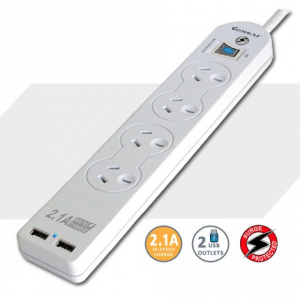 SANSAI 4-WAY SURGE PROTECTED POWER BOARD WITH 2X USB PORTS